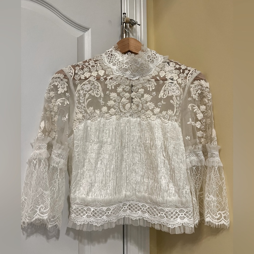 Beaded Lace Back Zip Alicia and Olivia Top